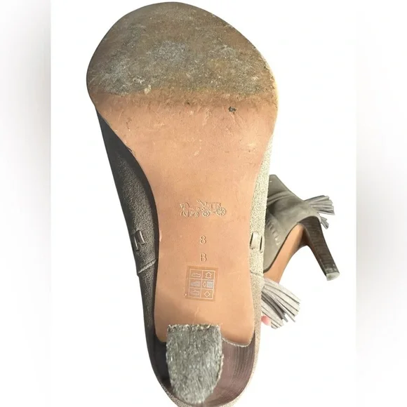 Coach Beige Jessie Suede Heeled Boots with Tassel Size 8 - Picture 7 of 8